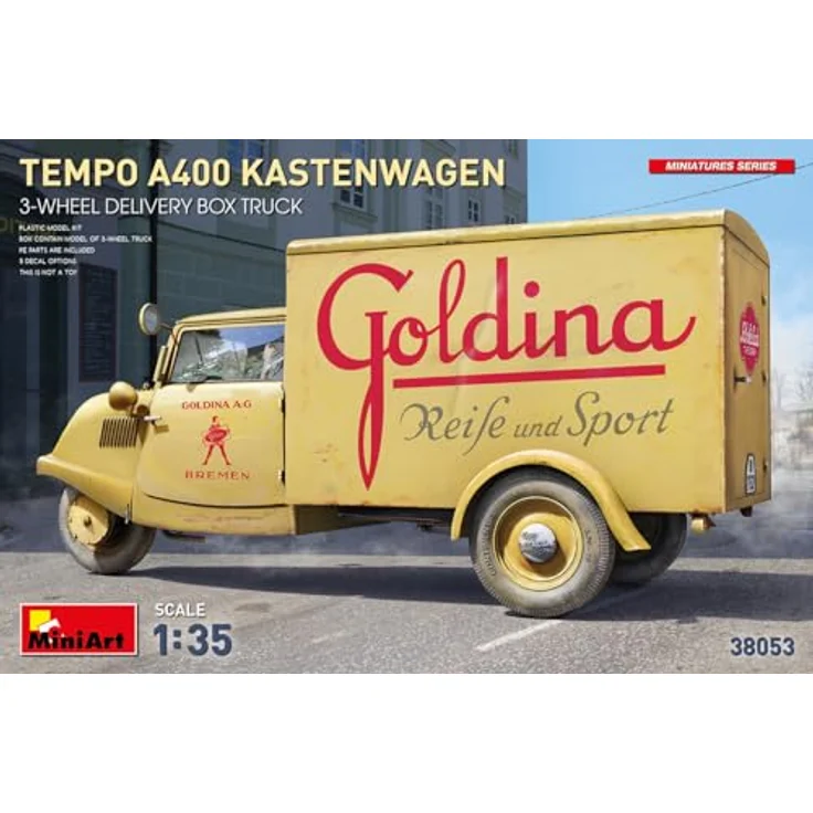 MiniArt MIN38053 Modellbausatz, unlackiert - Detailgetreuer 1:35 Tempo A400 Kastenwagen 3-Rad Kastenwagen – Bild 2