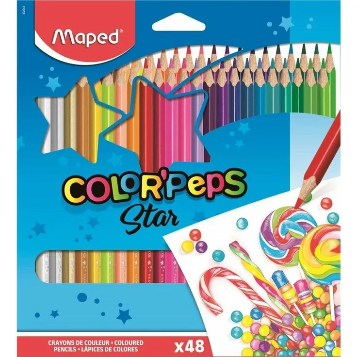 MAPED Color'Peps, 48 dreieckige Buntstifte in fluoreszierenden Farben, ergonomisch, 2,9 mm Mine