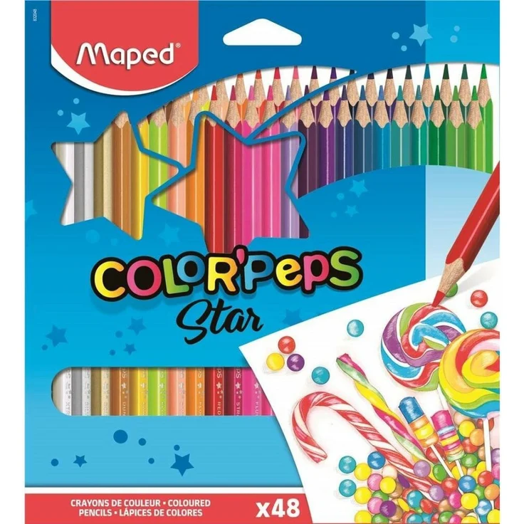 MAPED Color'Peps, 48 dreieckige Buntstifte in fluoreszierenden Farben, ergonomisch, 2,9 mm Mine
