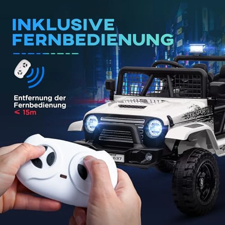 AIYAPLAY Elektro-Kinderauto, 2,4G Fernbedienung, Musikanschluss, 3-5 km/h, Belastbarkeit 50 kg, Weiß – Bild 7