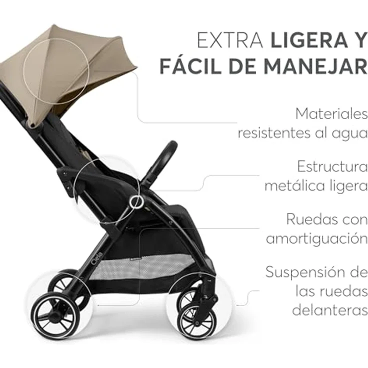 Kikka Boo Kinderwagen Buggy Ciela 22 kg faltbar 360-Grad-Drehung Vorderräder Gurt, beige – Bild 5