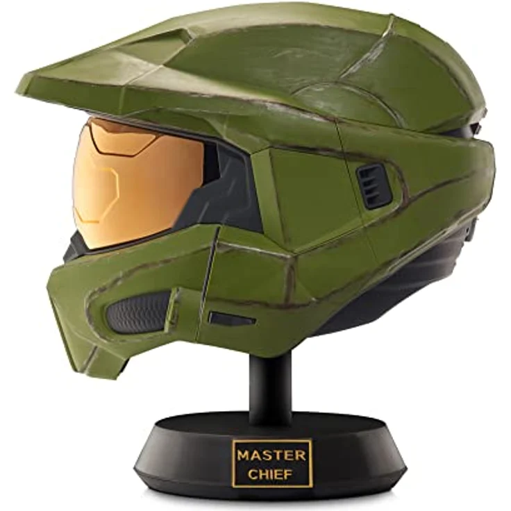 Jazwares Halo HLW0173-AMZ Master Chief Deluxe Helm mit LED-Leuchten, Kampf beschädigte Farbe, Einheitsgröße, inklusive Ständer – Bild 3