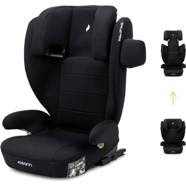 Osann Volpo SP Isofix, Kindersitz ab 3 bis 12 Jahre (100-150 cm) mit 12-fach höhenverstellbarer Kopfstütze, Schwarz
