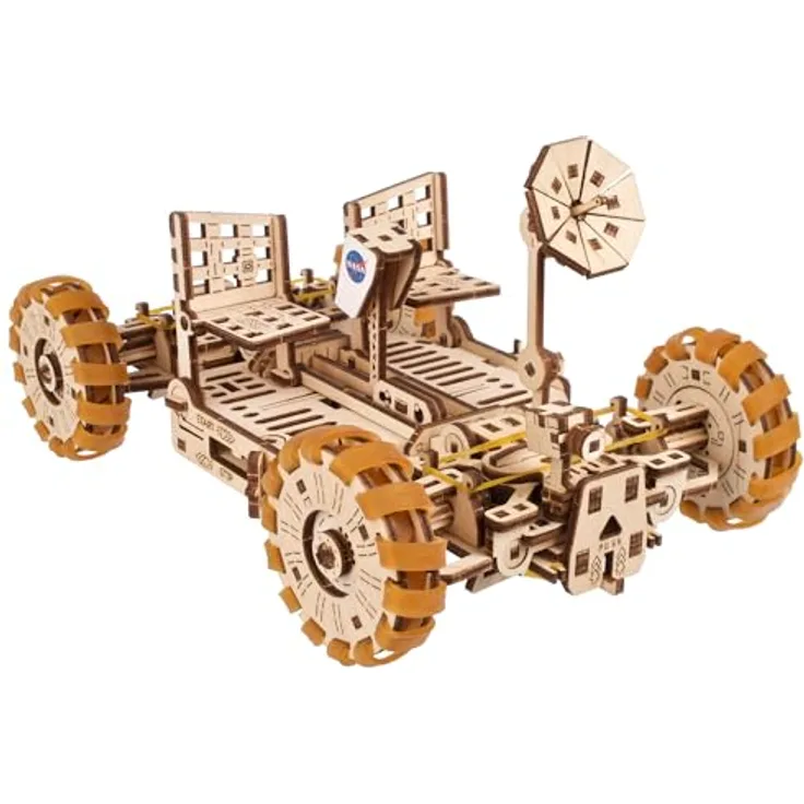 UGEARS NASA Lunar Rover Modellbausatz - Holzmechanisches 3D-Puzzle für Erwachsene - Offizieller NASA Weltraum-Modellbausatz, Blau