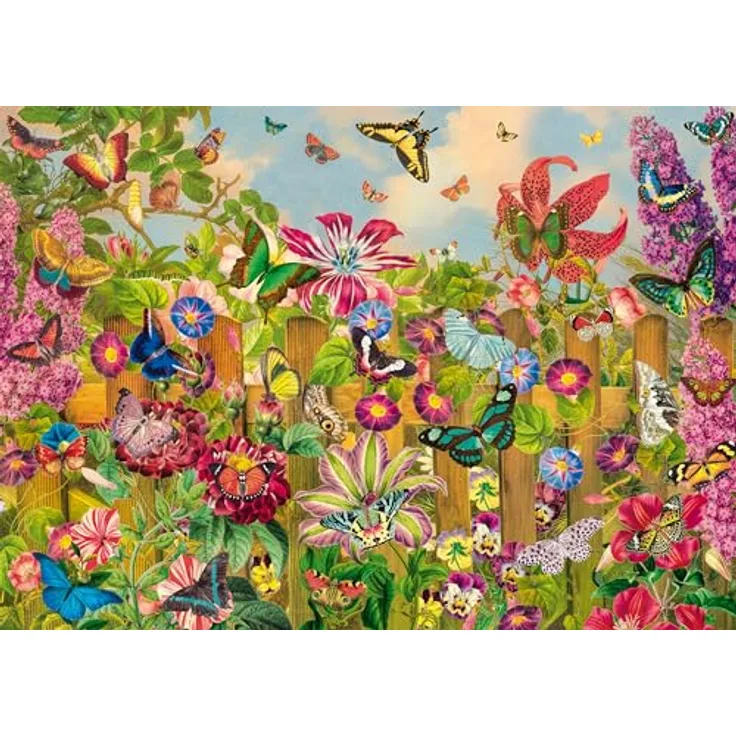 Schmidt Spiele 59746 Wunderschöner Schmetterlingsgarten, 2000 Teile Puzzle, maßstabsgerechte Leinenstruktur, spezieller Mattlack für spiegelfreies Puzzeln