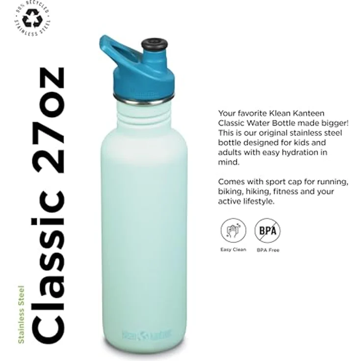 Klean Kanteen Classic Narrow Blue Tint - 800ml Edelstahlflasche mit Sport Cap – Bild 3