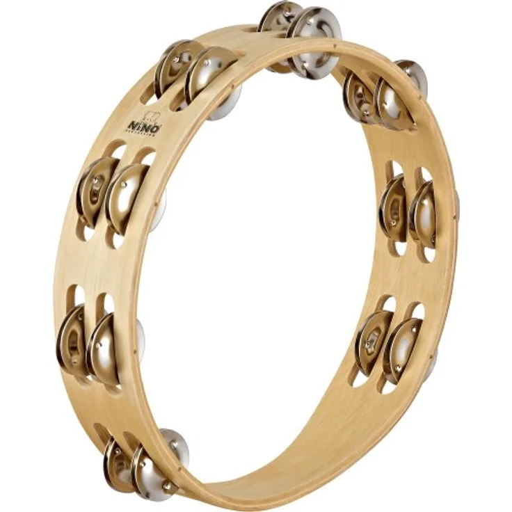 Nino 15 Tambourine, natur, zweireihig mit 16 Paar Nickelsilber Schellen, Durchmesser 25 cm