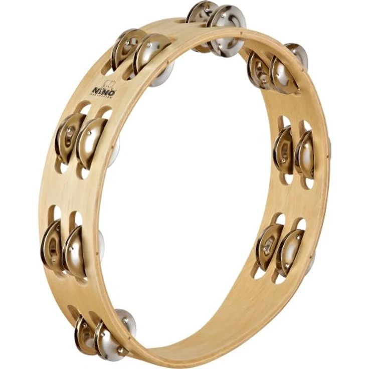 Nino 15 Tambourine, natur, zweireihig mit 16 Paar Nickelsilber Schellen, Durchmesser 25 cm – Bild 1