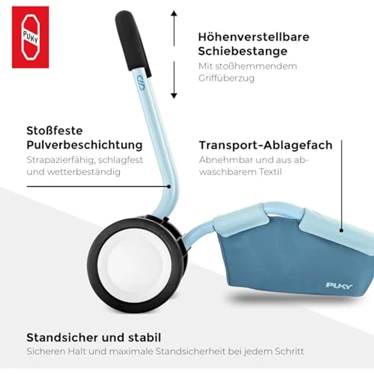 Puky Lauflernhilfe Traily, Retro-Blue, mit höhenverstellbarer Schiebestange und leisen Whisper Wheels – Bild 5