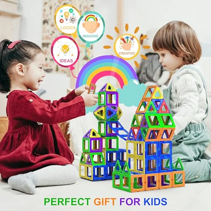 Desire Deluxe Magnetische Bausteine 94PC Konstruktion Bauen Blöcke Set Montessori Spielzeug Teilen für Kinder ab 2 3 4 5 6 7 8 Alter Jahren, Lernspielzeug für Mädchen Jungen Pädagogisches Geschenk – Bild 6