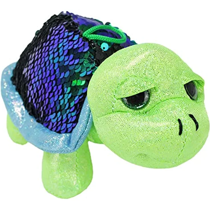 BEMIRO Schildkröte Kuscheltier Roswitha - ca. 18 cm grün, Kuscheltier Schildkröte mit 2 Farbiger Pailletten-Beschichtung, Meeresschildkröte, Stoffschildkröte
