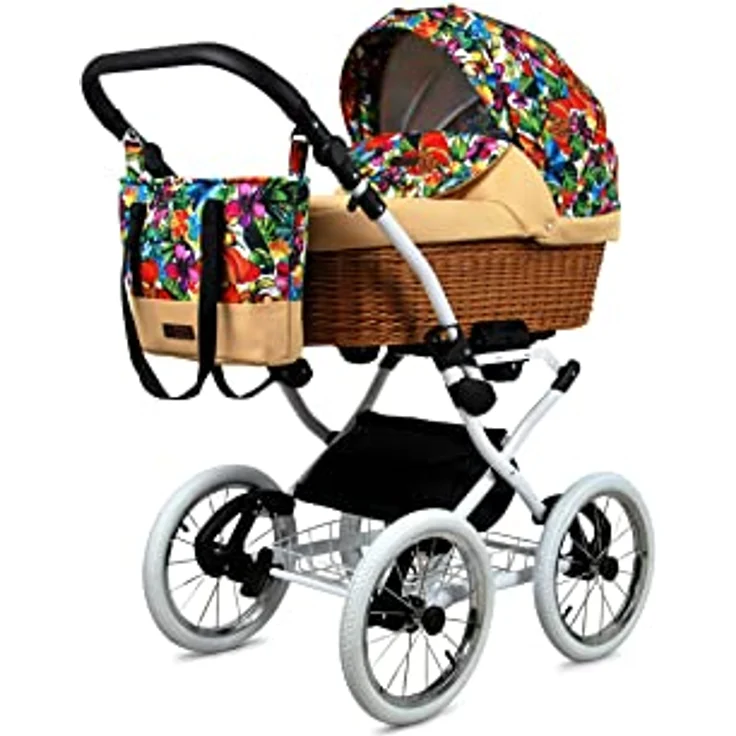 BabyLux ALU 2in1 Kinderwagen für Kleinkinder - Jungle Flowers White Frame, verstellbare Rückenlehne und Fußstütze, Fünf-Punkt-Sicherheitsgurte, inkl. Zubehör – Bild 2