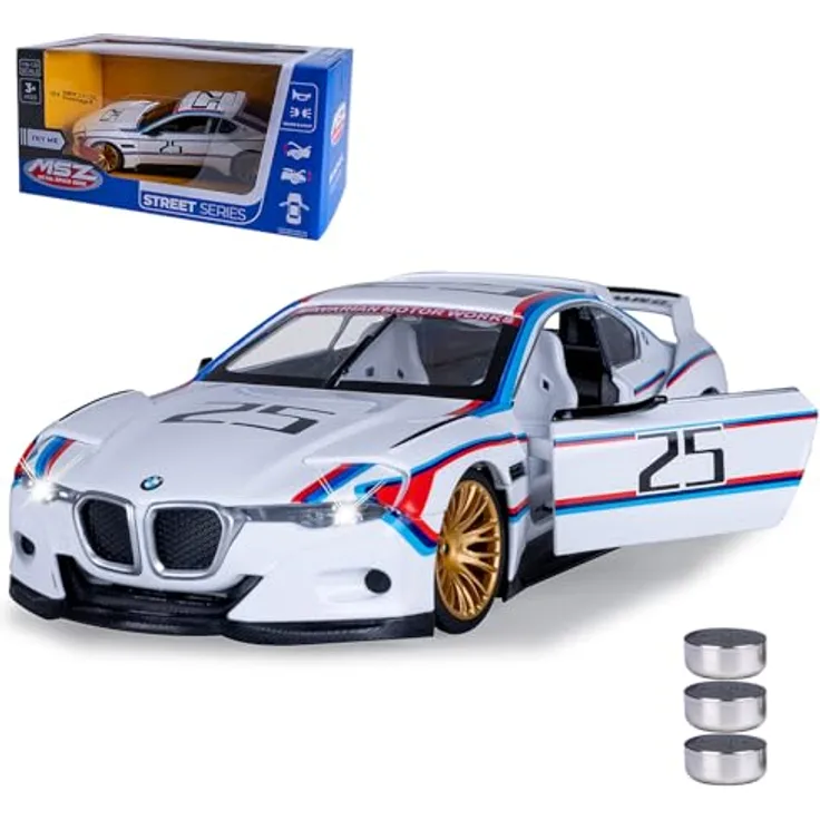 Weiss BMW 3.0 CSL Hommage R, Diecast Modellauto 1:24, weiss inkl. Knopfzellen
