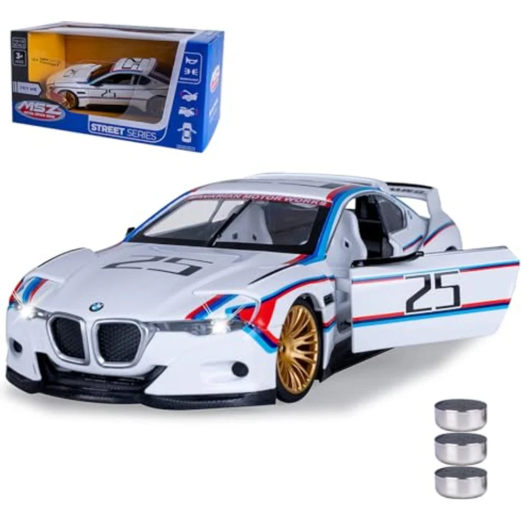 Weiss BMW 3.0 CSL Hommage R, Diecast Modellauto 1:24, weiss inkl. Knopfzellen – Bild 1