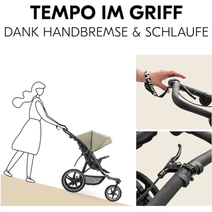Hauck Kinderwagen Runner 3, Dreirad Buggy mit XL Lufträder, Federung, Handbremse, XL Sonnenverdeck (UPF 50+), Faltbar, Korb mit Deckel, Liegefunktion, Getränkehalter - Olive – Bild 3