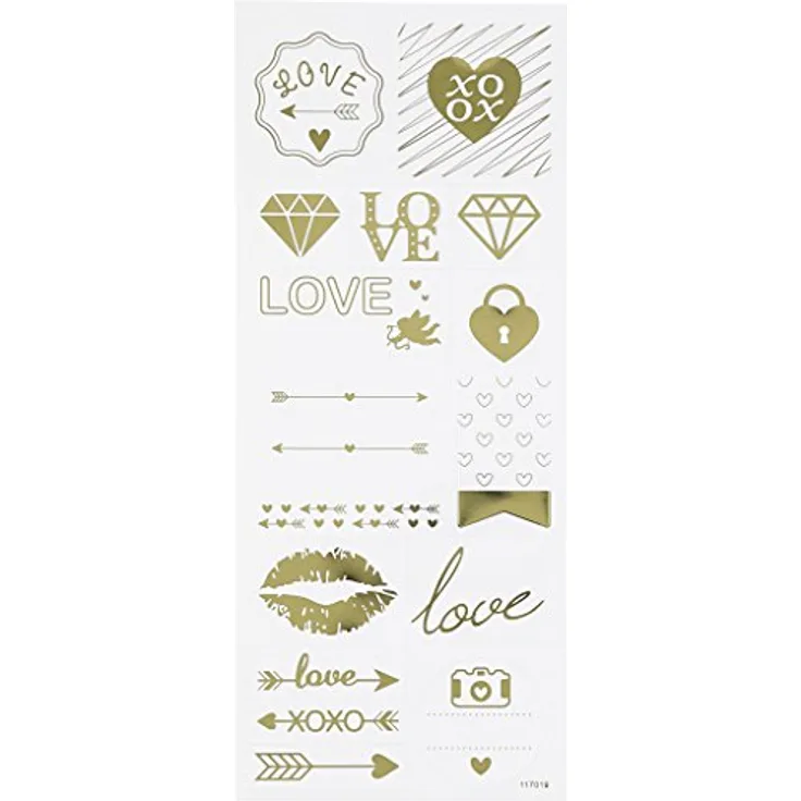 Aufkleber Love, Bogen 10x24 cm, ca. 14 Stück, gold, Love, 1 Bogen