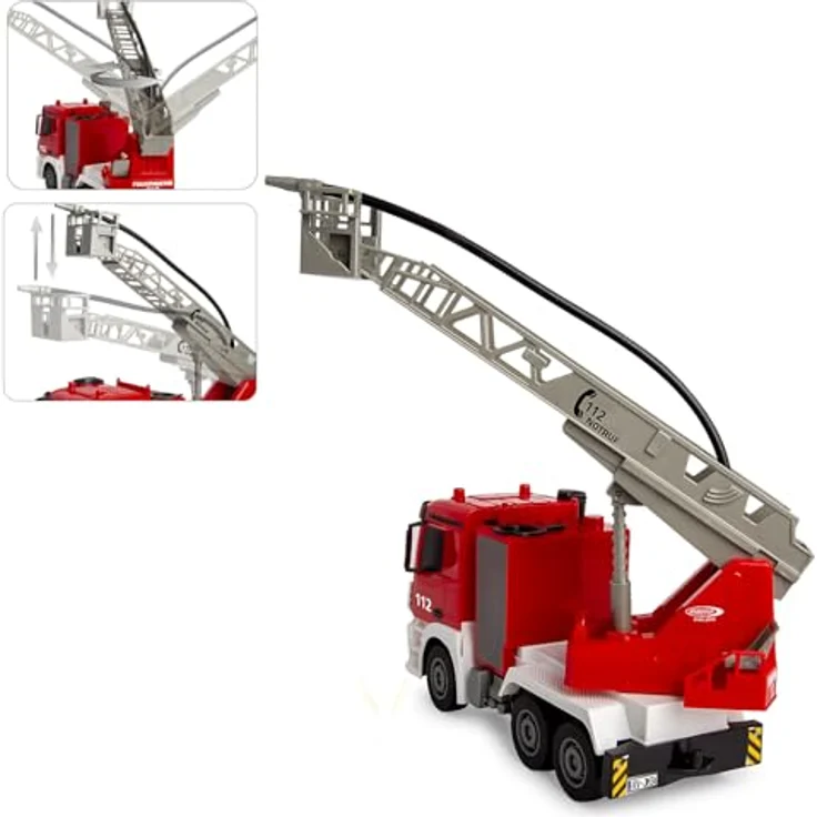 Jamara Feuerwehr Drehleiter Mercedes-Benz Antos 1:26, ferngesteuertes Modell mit 2,4GHz Funkfernsteuerung und Spritzfunktion für Kinder ab 6 Jahren – Bild 5