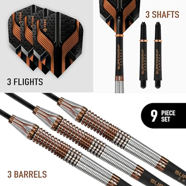Harrows Toro 90% Steeldarts, 23 Gramm mit Schwarz/Gold Intermediate Supergrip Carbon Shafts und neuen Harrows Toro Flights – Bild 2