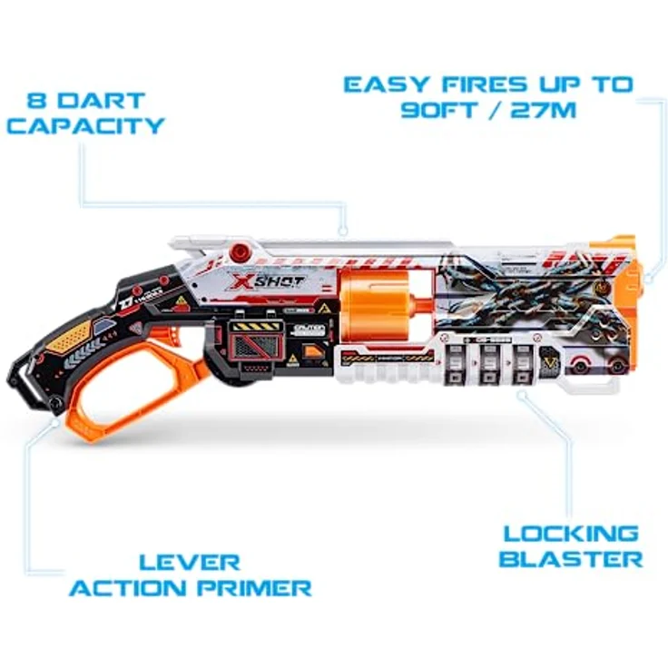 XShot Lock Blaster 8 Schuss, Blaster mit Locking Funktion und 27m Reichweite, blau – Bild 4