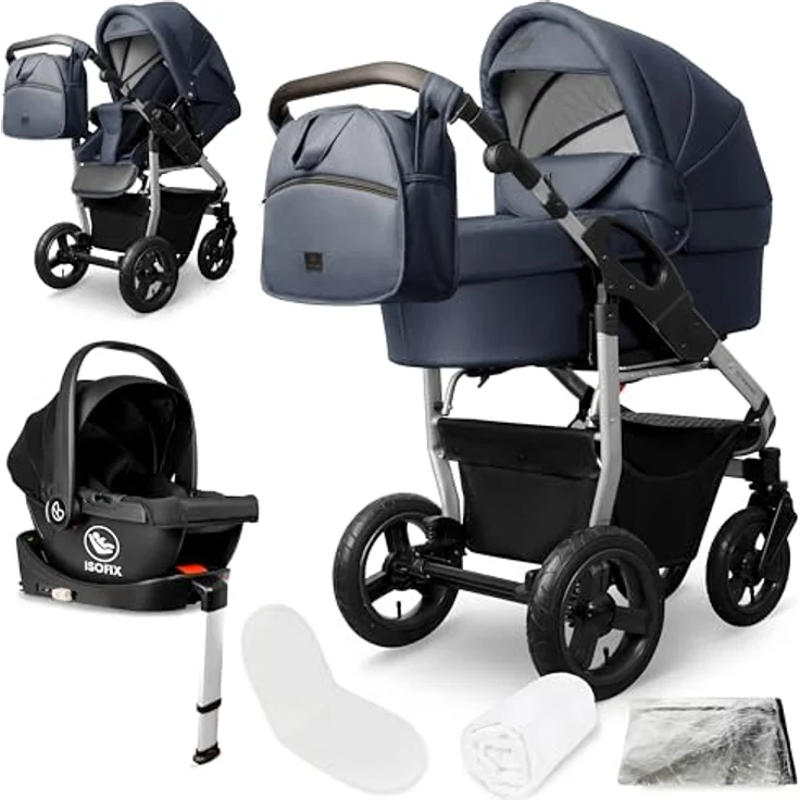 Bergsteiger Capri Kombikinderwagen 4-in-1, Babywanne, Sportsitz, i-Size Babyschale, Isofix-Station, höhenverstellbar, faltbar, mit Luftreifen und Zubehör – Bild 1