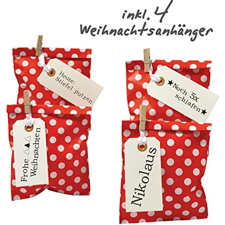 Frau WUNDERVoll® DIY Adventskalender zum Befüllen Bescherung, schwarz - weiße Sterne Papiertüten 13x16,5cm, Ziffern schwarz-weiß/Weihnachten Aufkleber Advent Kalender Kinder Geschenkbeutel – Bild 3