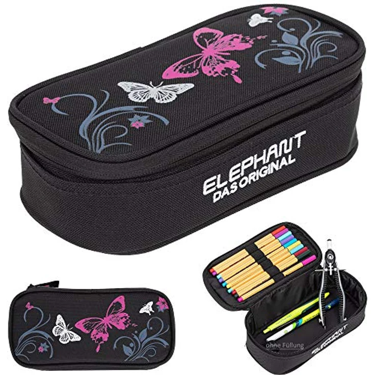 Elephant Mäppchen Butterfly, großes Etui mit Reißverschluss, schwarz-pink, 22 x 7 x 10 cm, aus 100% Polyester – Bild 2