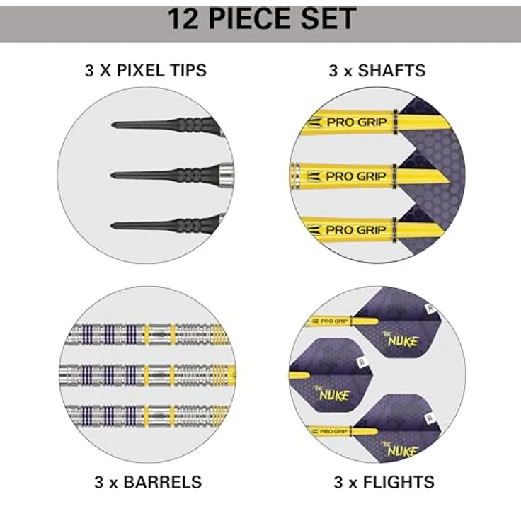 Target Darts Luke Littler Loadout Soft Tip Darts, 90% Tungsten, 19G, mit schwarzen Pixelspitzen, Pro Grip Schäften und Pro Ultra Nr. 2 Flügen, violett-gelb – Bild 5