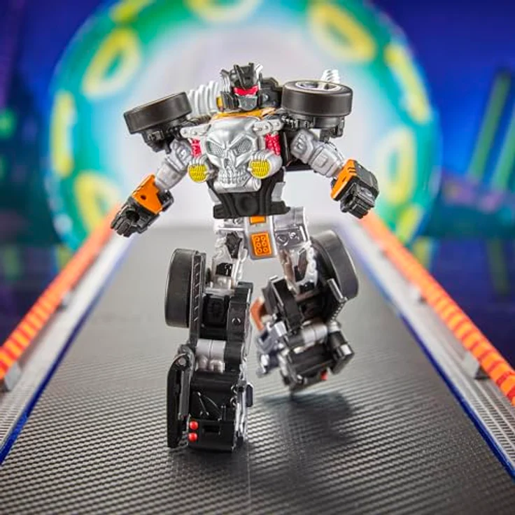 Transformers Collaborative Hot Wheels® x Bone Shakerä, verwandelbare Action-Figur mit 12,5 cm Roboter und Fahrzeug-Modus, Flammen-Deko und Totenkopf Kühlergrill – Bild 2