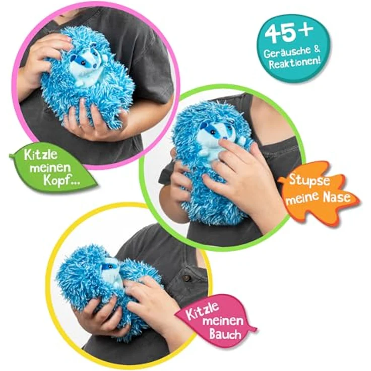 Curlimals Blue der Dachs - Interaktives Plüschtier mit 45 Geräuschen und Reaktionen, flauschig, 14 cm groß – Bild 3