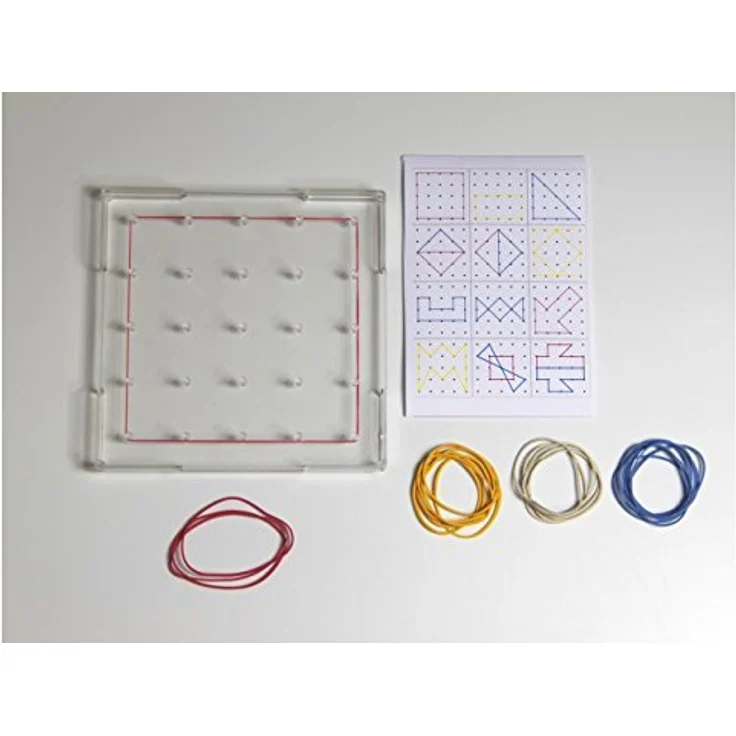 Wissner 081600.000 - Geobrett quadratisch transparent 15 x 15 cm, stapelbar, inklusive  Gummiringe und 12 Lege-Vorlagen – Bild 7