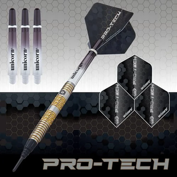Unicorn Pro-Tech 6 90% Softdarts 20 Gramm, goldenes Titanplattiertes Design mit U-Unicorn Logo-Stempel – Bild 2