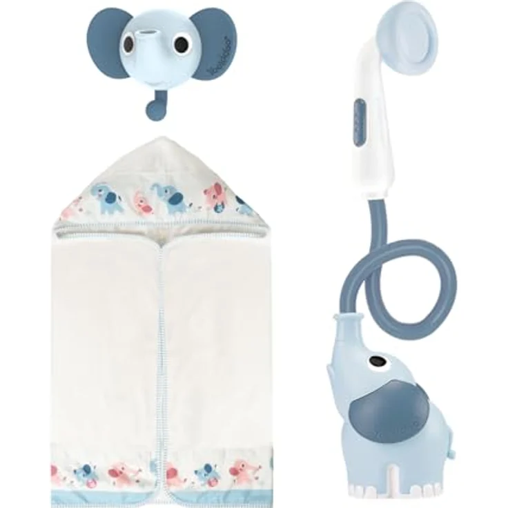 Yookidoo Duschkopf für Baby-Badewanne, Elefanten-Wasserpumpe mit 2 Knopf-Wasserflusskontrolle, Cloudy Blue – Bild 1