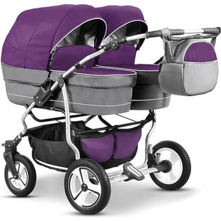 Elcar Zwillingskinderwagen 5 in 1 Twin Star inkl. Autositze und Iso Bases - 14 Teile - Federung, schwenkbare Vorderräder - in 16 Farben – Bild 2