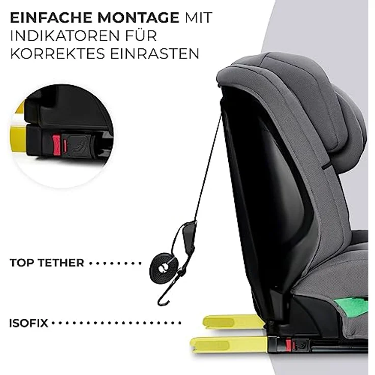Kinderkraft SAFETY FIX 2 i-Size, Kindersitz ab 15 Monaten bis 12 Jahre (76-150 cm), mit Isofix, Top Tether, Sitzverkleinerer, grau – Bild 6