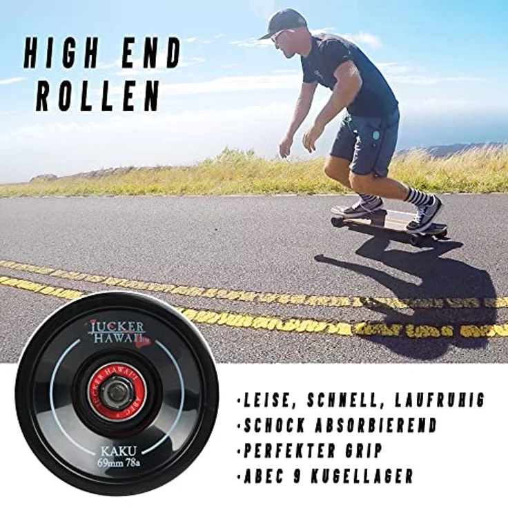 JUCKER HAWAII Longboard HOKU V2 Flex 2, 99cm Fiberglas-Bambus-Deck, 78A Allround Cruiser Wheels, ABEC 9 Kugellager, blau – Bild 3