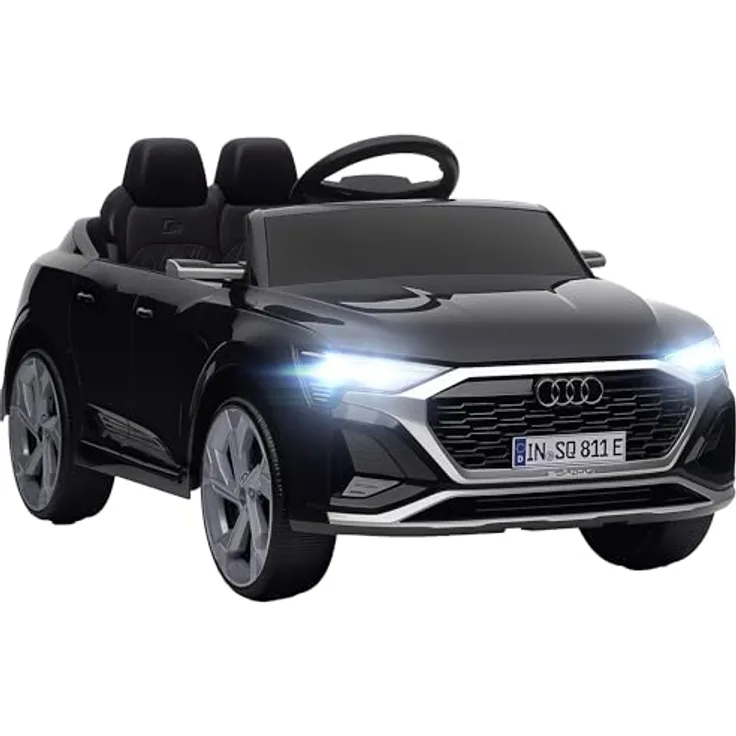 AIYAPLAY Audi Q8 Kinder Elektroauto 12V mit 2,4G Fernbedienung, 2 Motoren, MP3 Musik & Hupe, Scheinwerfer, 4 gefederte Räder, Schwarz für 3-4 Jahre