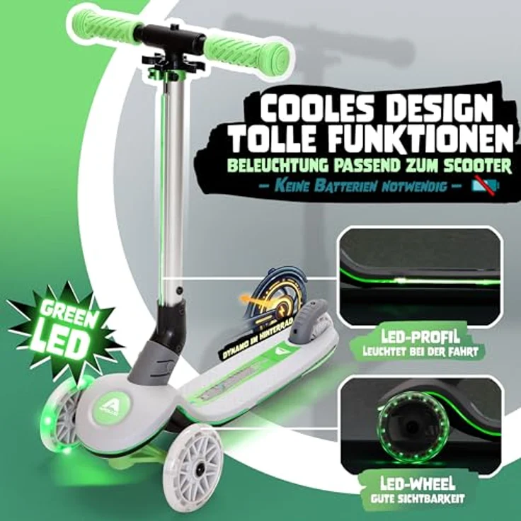 Apollo Whizzie LED Kinderroller, höhenverstellbarer Dreiradscooter für Kinder ab 3 Jahre, stabil und sicher bis 60 kg – Bild 2