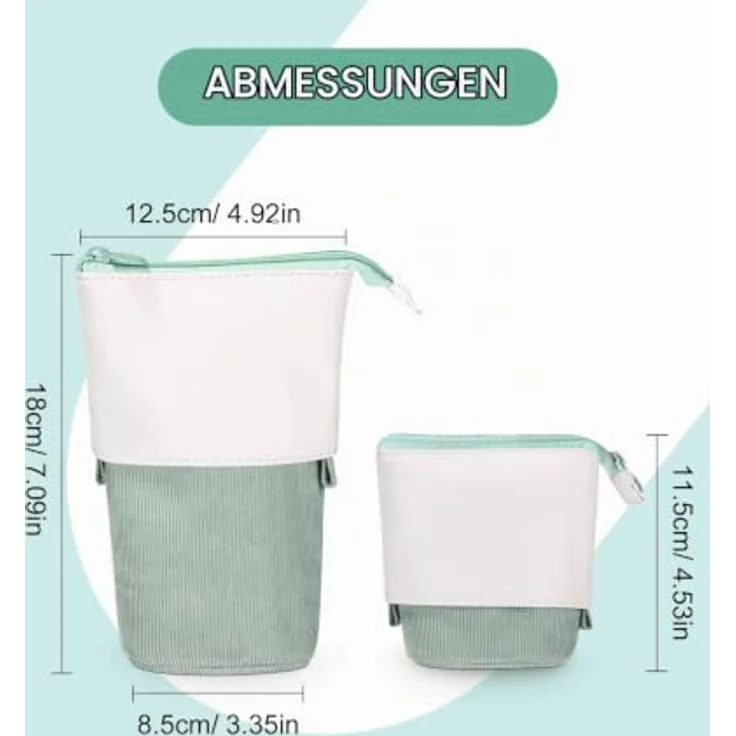 Xespis Teleskop Federmäppchen, Reißverschluss, Grün, hohe Kapazität, multifunktional als Stifthalter und Künstlertasche – Bild 2
