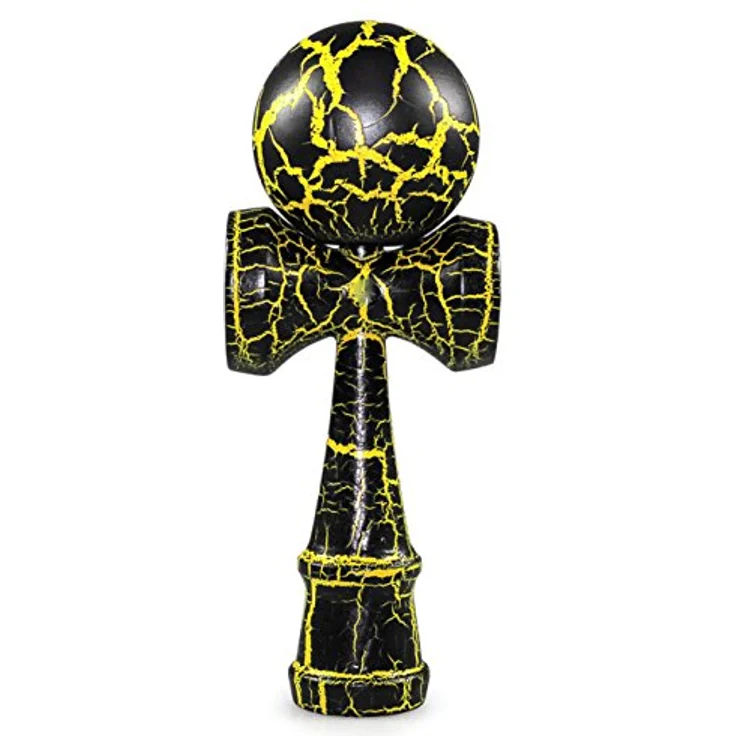 Ganzoo Kendama, Japanisches Traditionelles Holz-Sportgerät aus Buchen-Holz mit Kugel und Schnur, Geschicklichkeitstraining, schwarz gelb – Bild 1