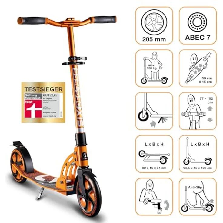 Authentic Sports Alu Scooter 205mm orange Six Degrees - Hochwertiger Aluminium Scooter mit praktischem Klappmechanismus – Bild 8
