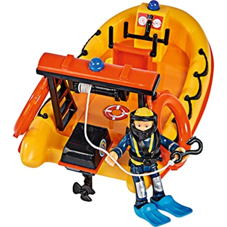Simba Feuerwehrmann Sam Neptune, Such- und Rettungsboot mit Penny Actionfigur, mechanische Winde, schwimmfähig, 20 cm, ab 3 Jahren – Bild 5