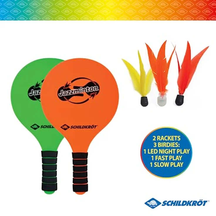 Schildkröt® Jazzminton Set, 2 Schläger, 3 Birdies, LED Ball für das Spiel bei Nacht, Beachball Set, großer Spaß für Jedermann und überall – Bild 2
