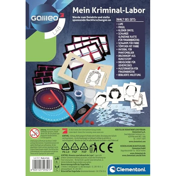 Clementoni Galileo Lab Mein Kriminal-Labor - Detektiv-Set für Kinder ab 8 Jahren - Ausrüstung für Junge Detektive, Ermittler & Agenten - 59321, Experimentierkasten – Bild 2