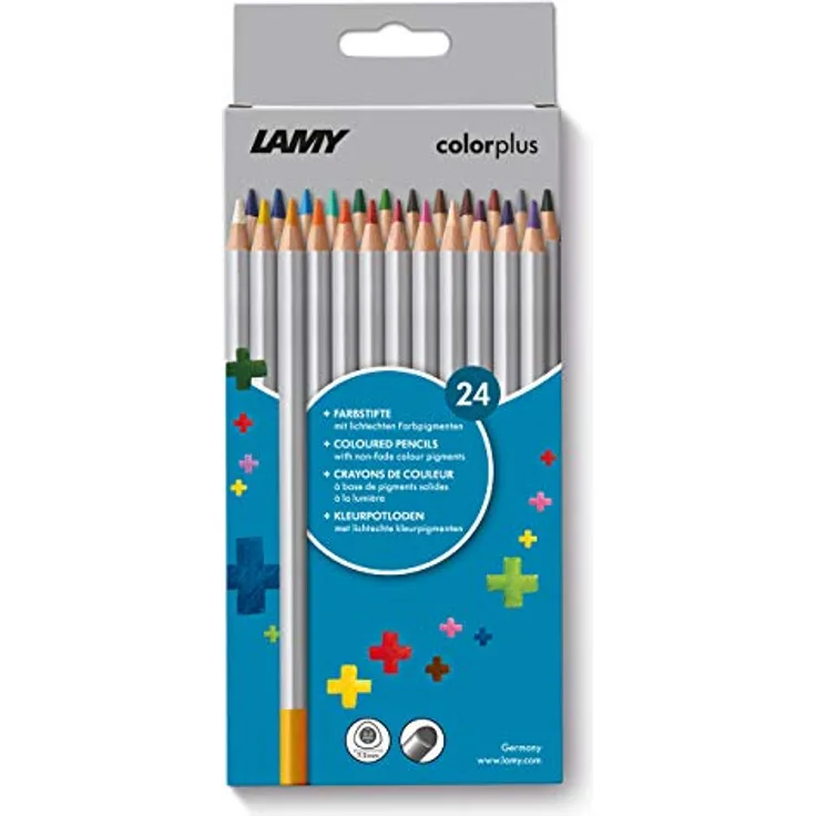 LAMY colorplus Farbstifte 506 24er-Set: Faltschachtel mit 24 Farbstiften aus massivem Lindenholz mit ergonomischer Dreieckform – Dicke Mine Ø 3,3 mm, Farbstift Ø 7,2 mm