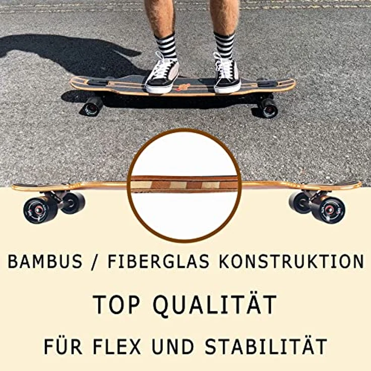 JUCKER HAWAII Longboard HOKU V2 Precision Flex 1, Fiberglas-Bambus-Konstruktion, 78A Allround Cruiser Wheels, ABEC 9 Kugellager – Bild 4