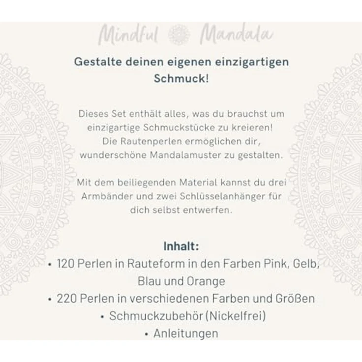 Frech Verlag Bastelperlen Mindful Mandala Schmuckset - Harmony, 120 Rautenperlen in Pink, Gelb, Blau und Orange, für Armbänder und Schlüsselanhänger – Bild 3
