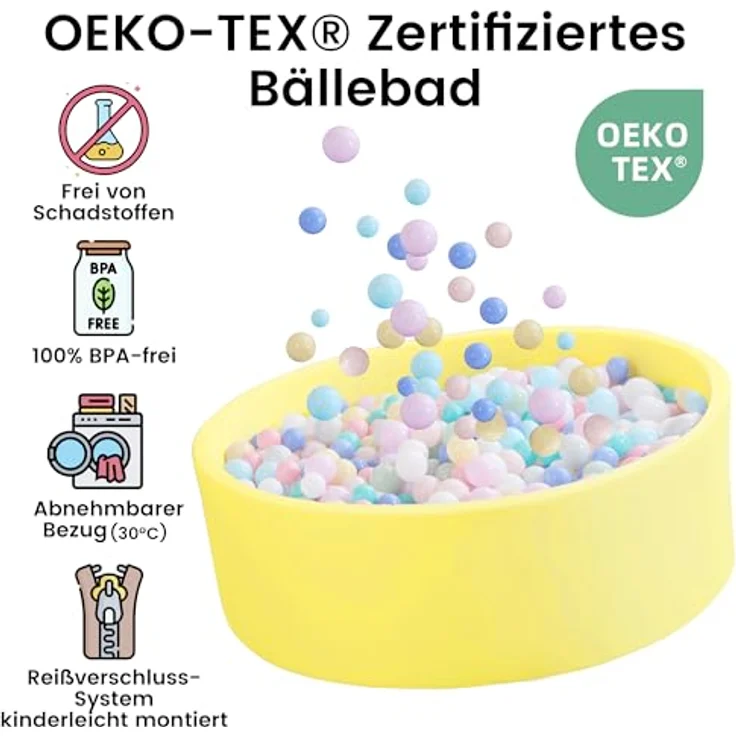 Zedachica Baby Bällebad 80cm x 30cm, Rundes Schaumbällebad für Kinder ab 1 Jahr, Indoor Spielbereich in Gelb, ohne Bälle – Bild 5