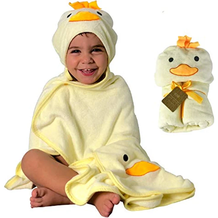 HECKBO Baby Handtuch Kapuze Küken inkl. Waschlappen, ab 0 Jahre, Neuheit: 2 Druckknöpfe, Baby Geschenk Mädchen Jungen, weiches saugfähiges Material 90x100cm Kinder Badetuch Bademantel Kapuzenhandtuch – Bild 1