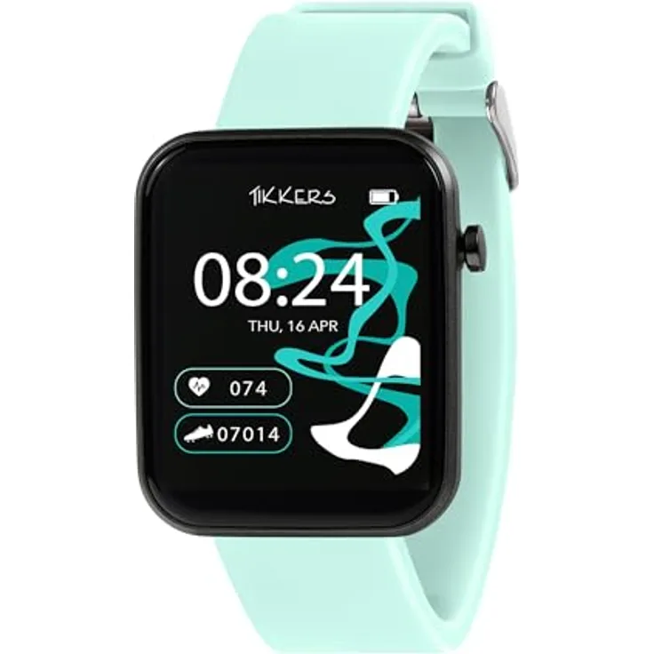 Tikkers Kids Series 13 Smartwatch Uhr mit Fitness-Tracker, Wecker, Kamera, GPS-Verbindung, Pulsmesser, Schrittzähler, Touchscreen, Blaues Silikonarmband