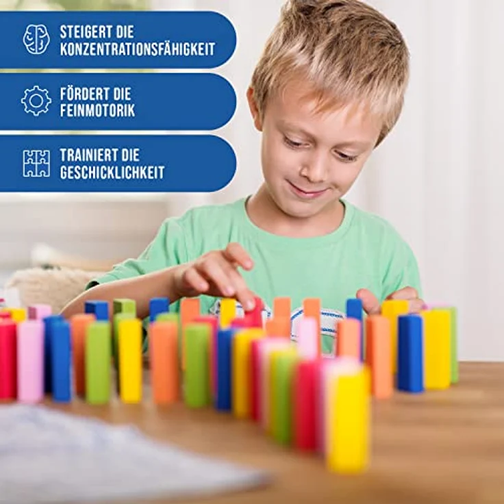 Calmado - Domino Spiel 450 teilig Dominosteine aus Holz, Spielzeug ab 3 Jahre - Bausätze für Kinder - Domino Grand Edition im Set + Tasche + Anleitung + Accessoires – Bild 9